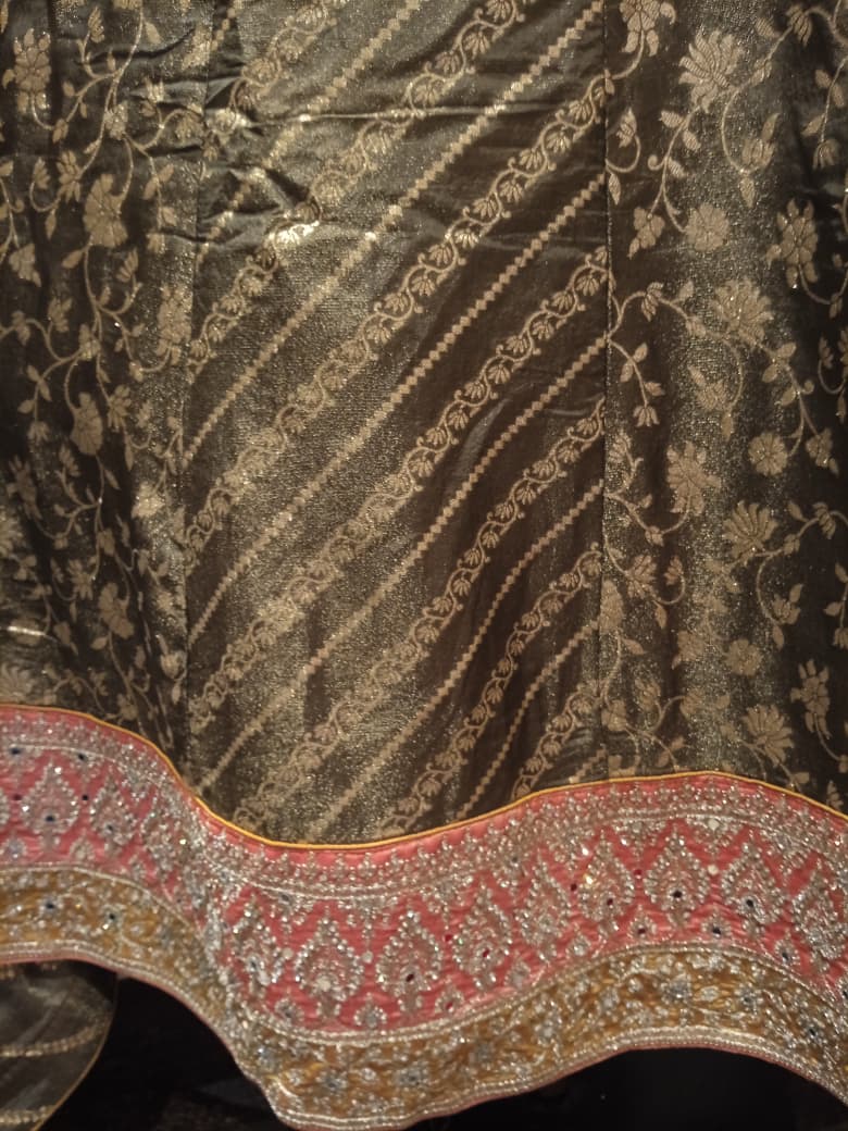 Olive Gold Banarasi Brocade Anarkali Gown Set
