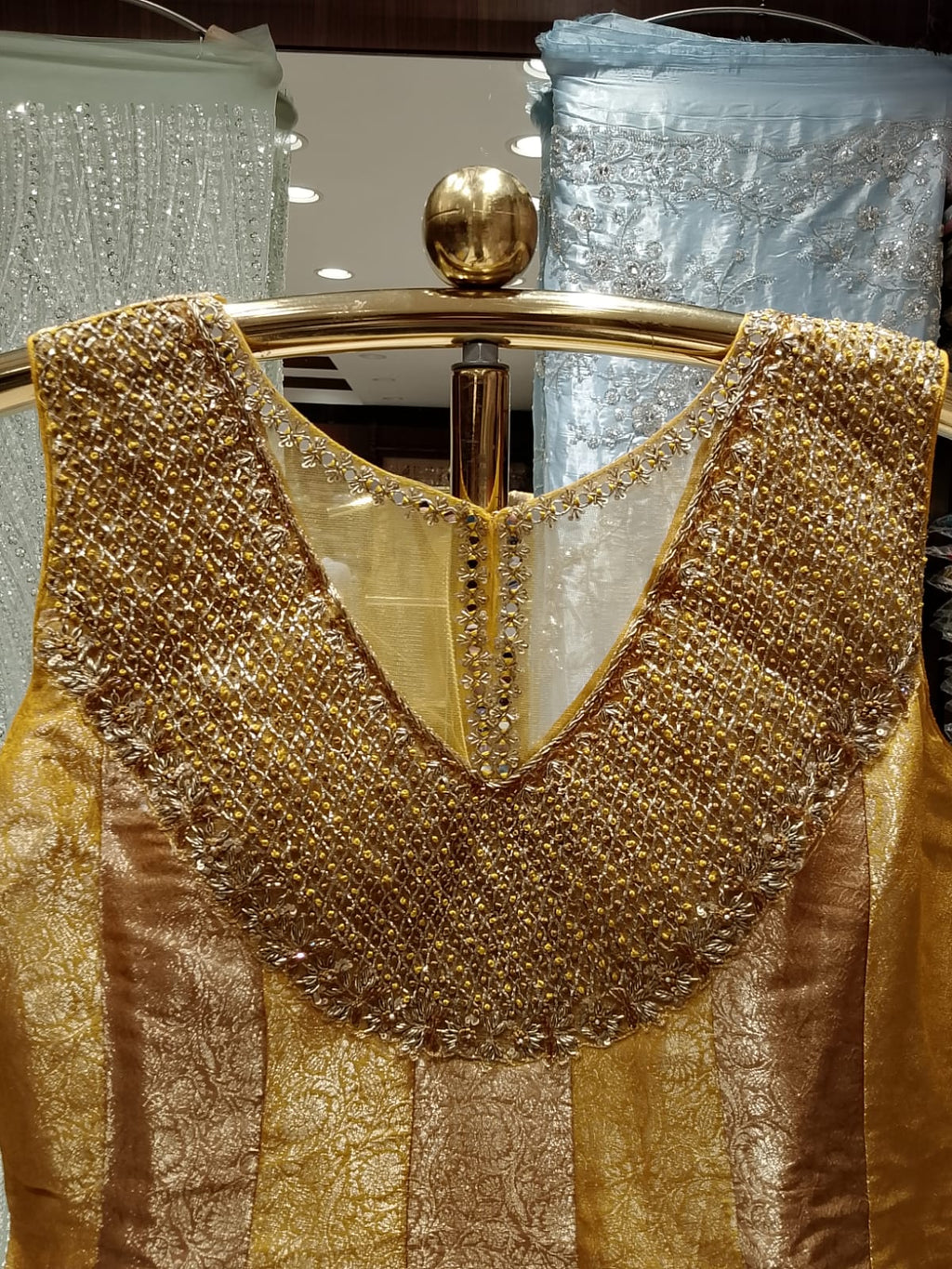 Mustard Gold Banarasi Silk Anarkali Suit Set