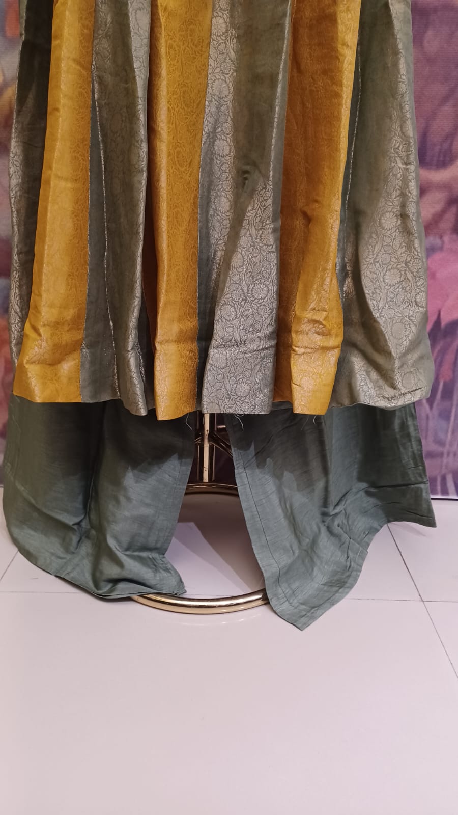 Olive Green & Gold Paneled High-Low Anarkali with Dhoti Pants Set