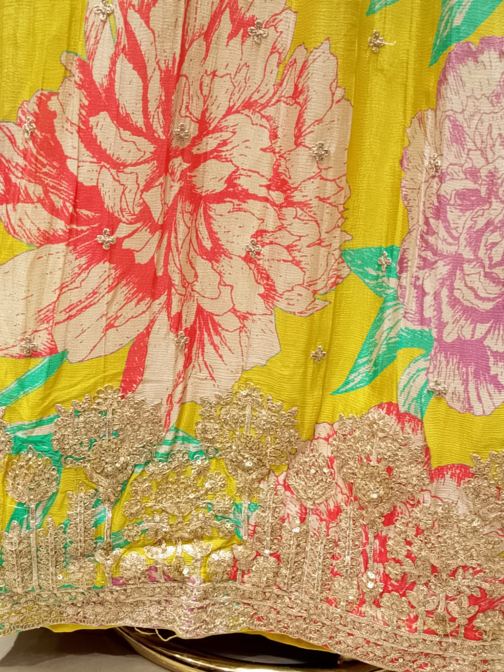 Marigold Yellow Floral Pleated Anarkali Gown Suit