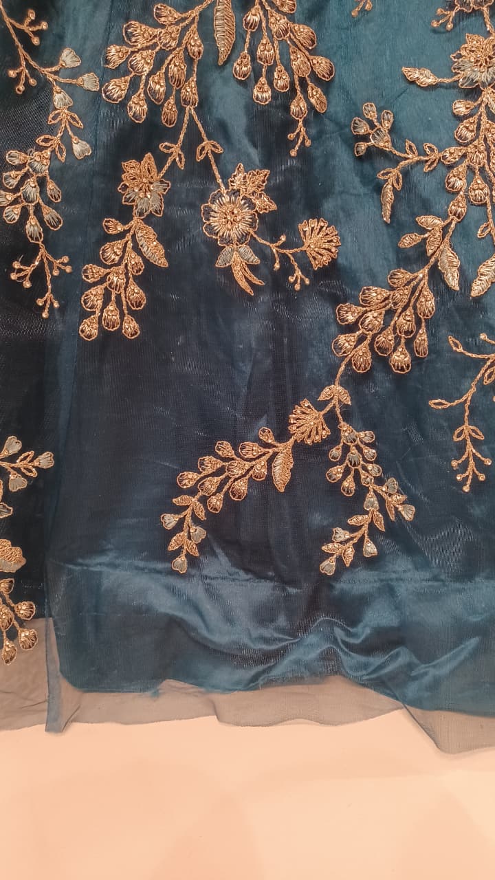 Royal Peacock Blue Heavily Embroidered Net Gown Set