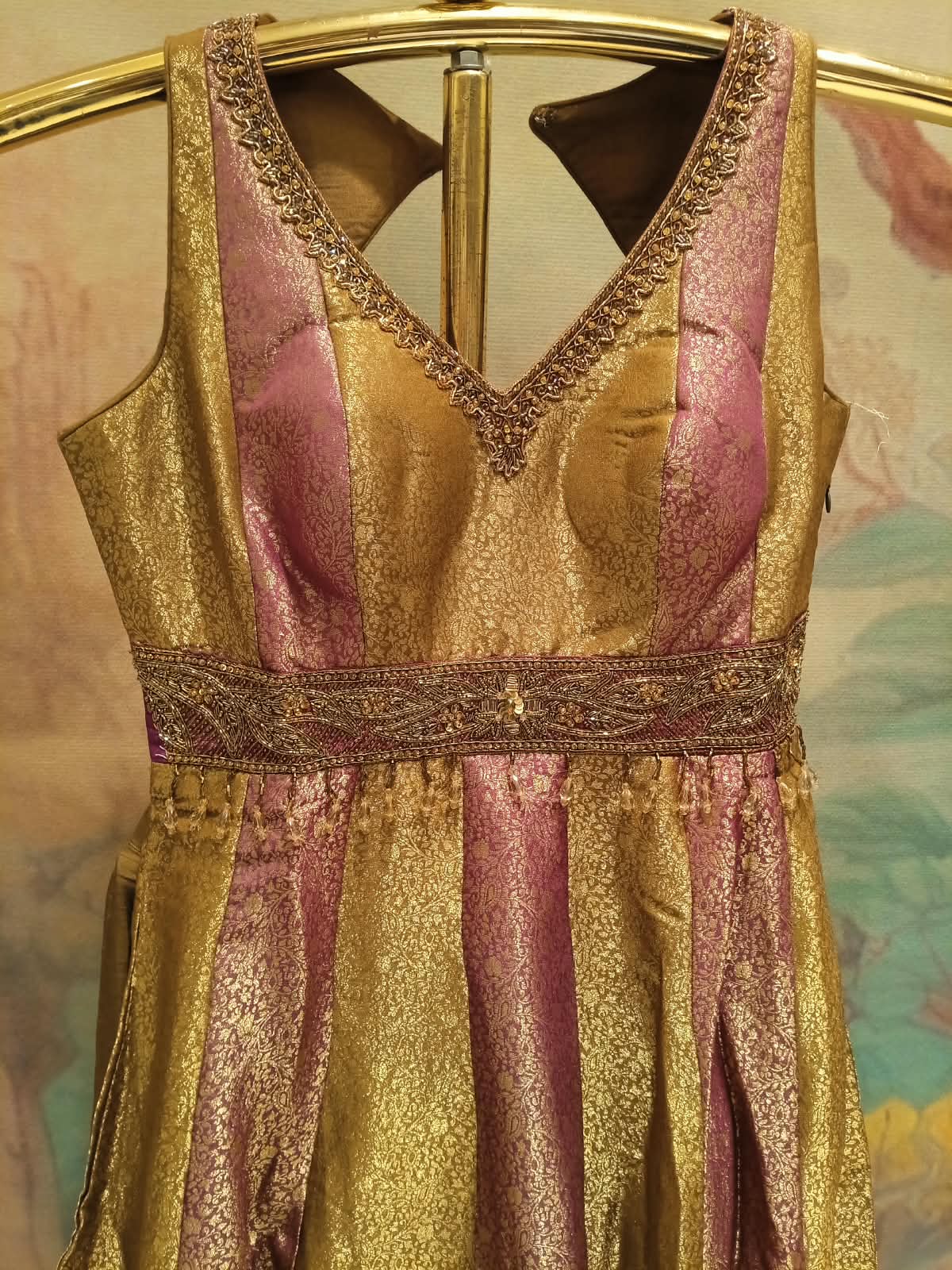 Olive Gold & Mauve Dual-Tone Tissue Silk Anarkali Palazzo Set