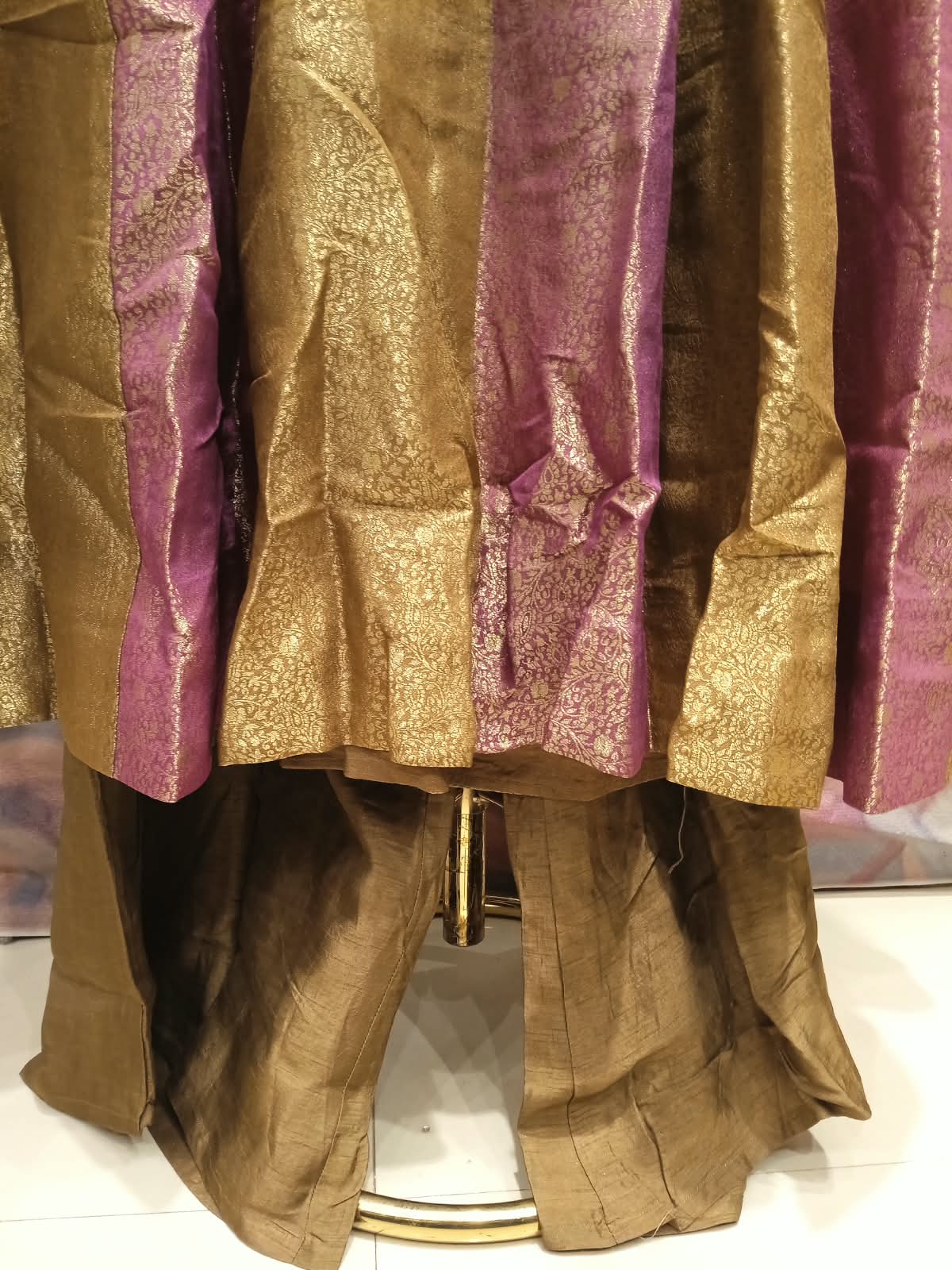 Olive Gold & Mauve Dual-Tone Tissue Silk Anarkali Palazzo Set