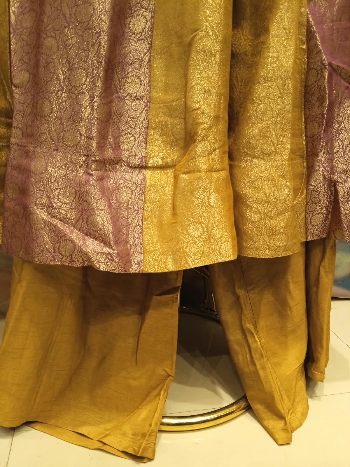 Mustard Gold & Rose-Gold Brocade Panel Anarkali Palazzo Set