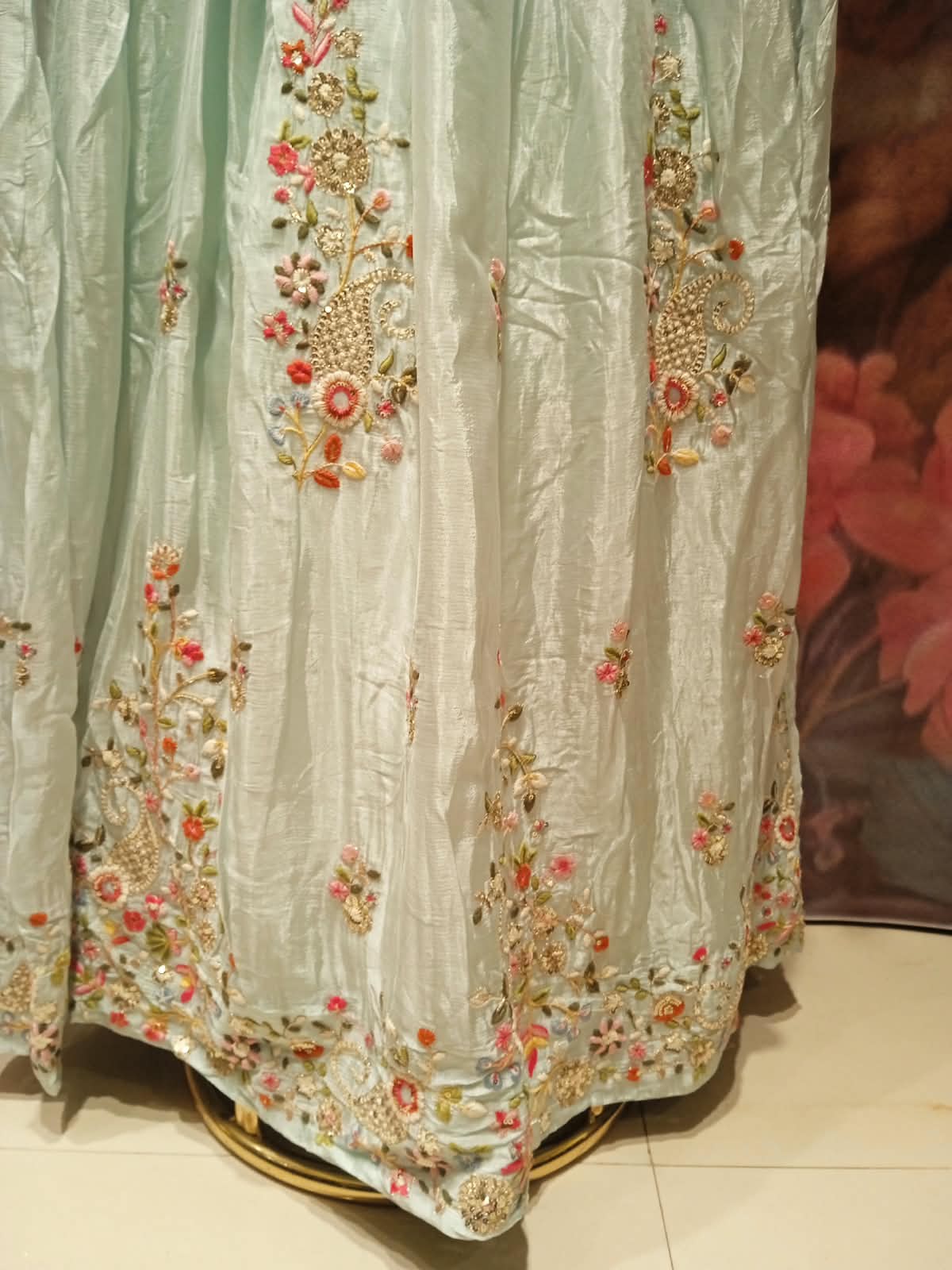 Mint Mist Floral Embroidered Anarkali Gown Set