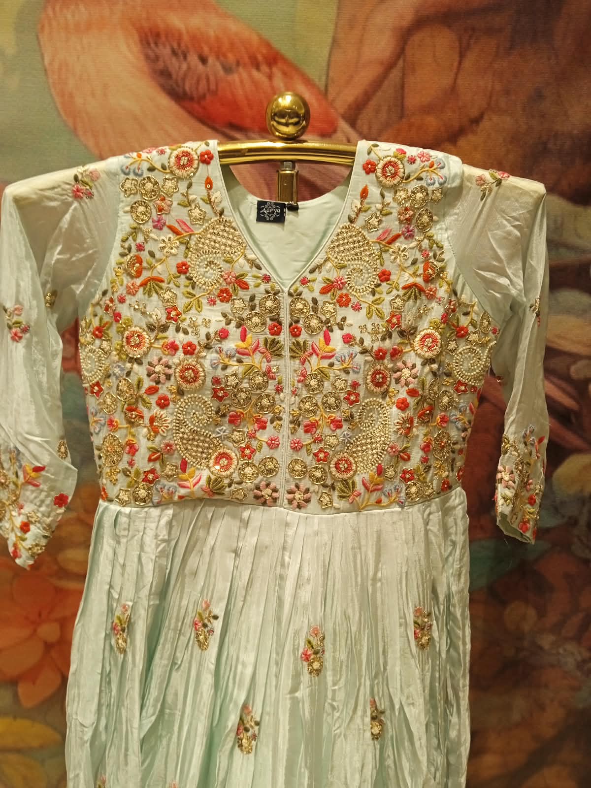 Mint Mist Floral Embroidered Anarkali Gown Set