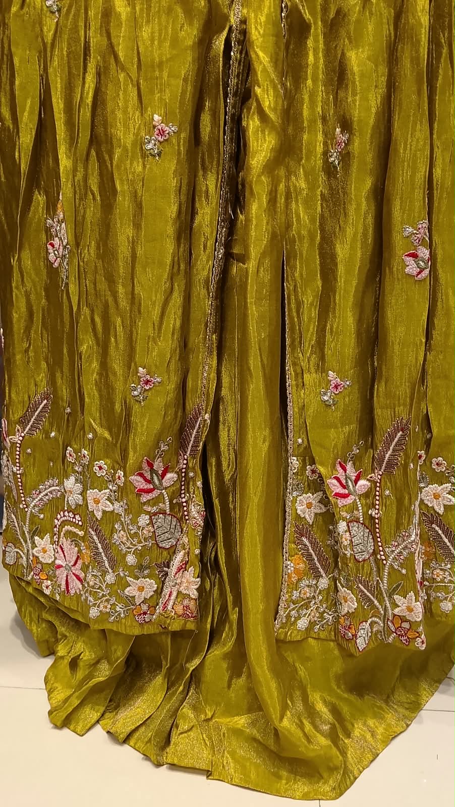 Olive Mustard Front-Slit Anarkali Kurta & Sharara Set