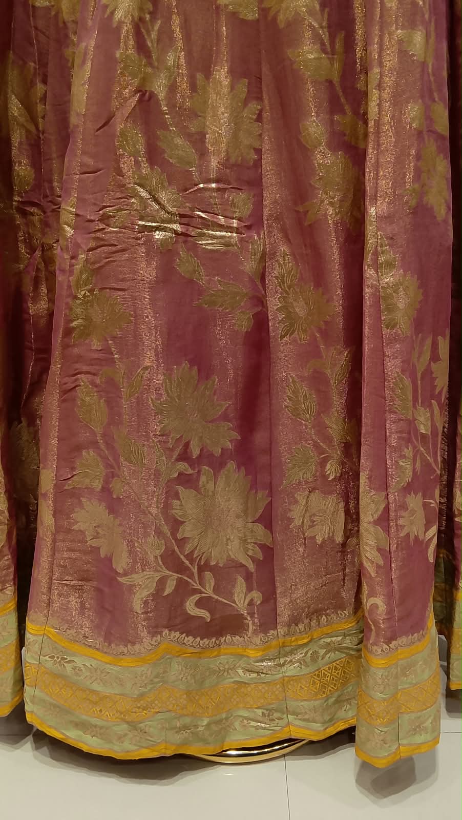 Rose-Gold & Ochre Brocade Anarkali Gown Set