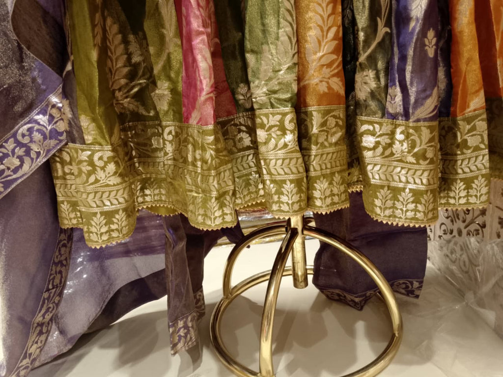 Multi-Color Banarasi Silk Paneled Anarkali Gown Set