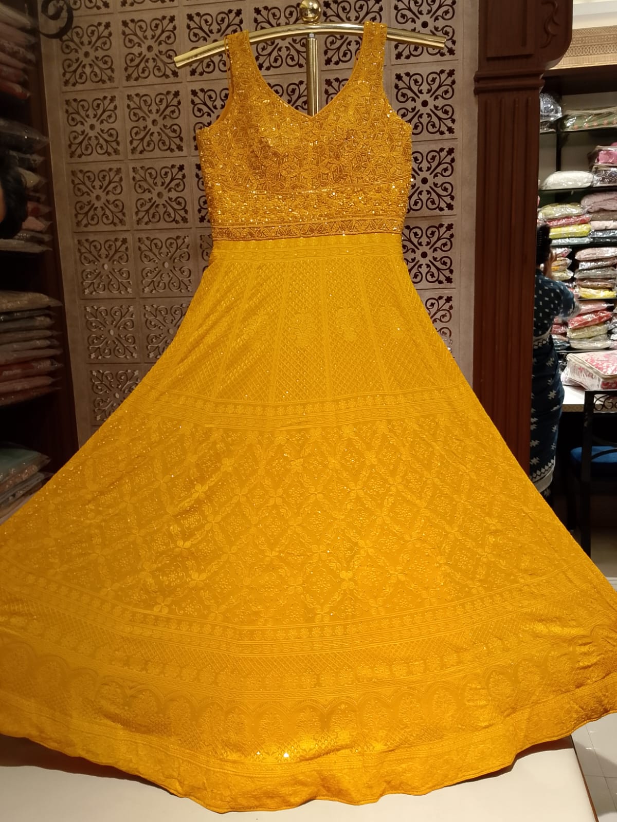 unshine Yellow Chikankari Embroidered Anarkali Gown