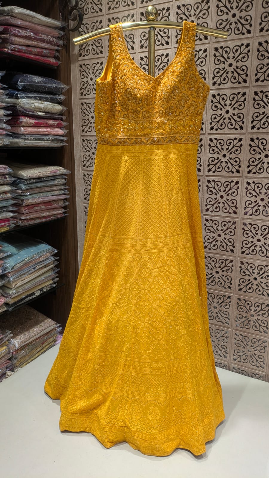 unshine Yellow Chikankari Embroidered Anarkali Gown