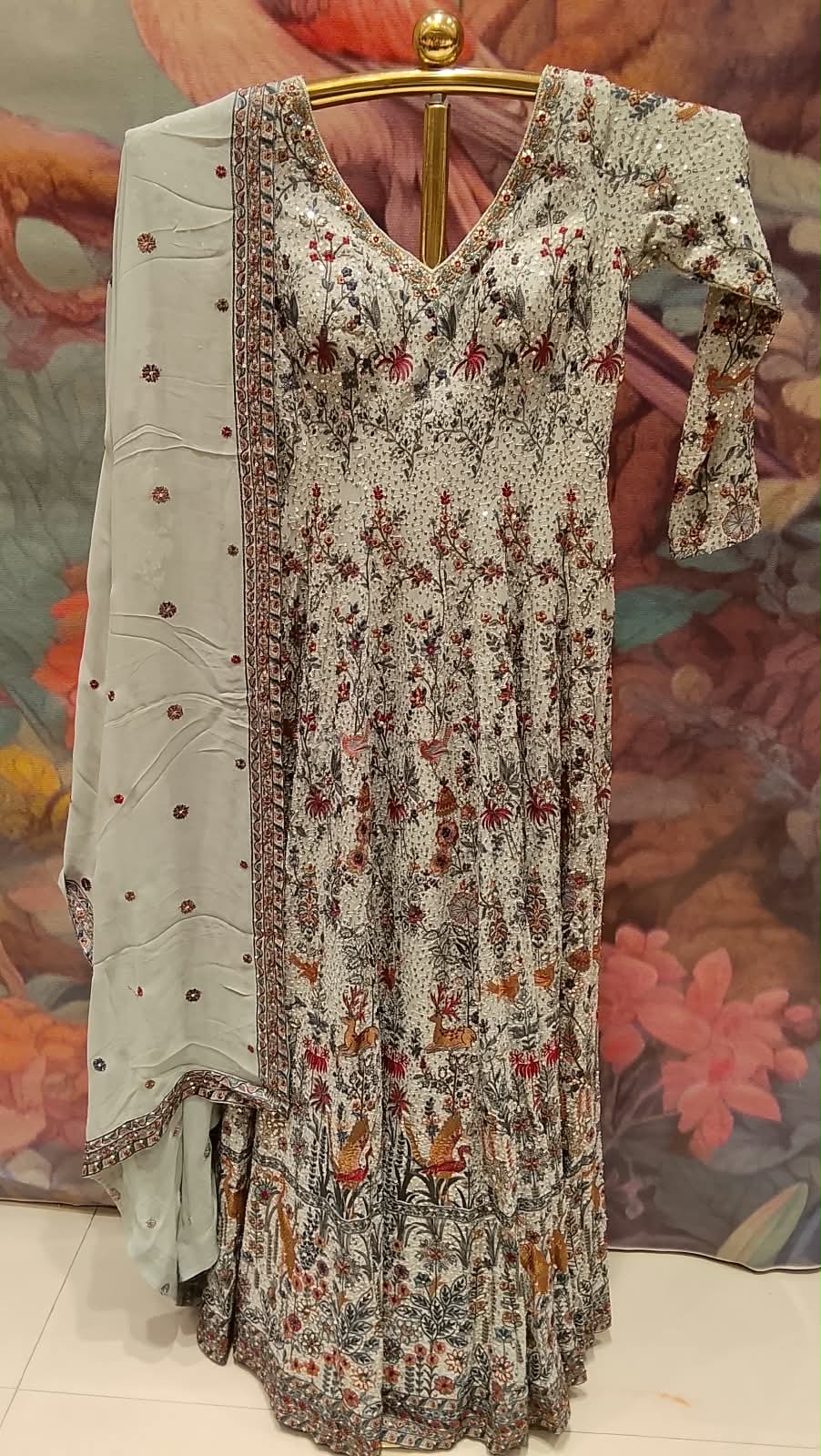 Mint Blue Pichwai-Inspired Embroidered Anarkali Set.