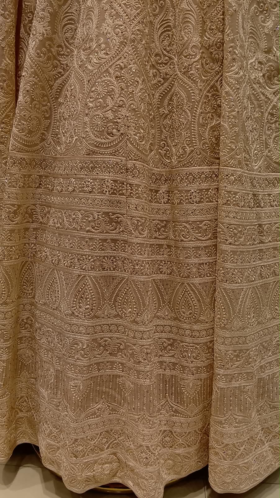 Dusty Peach Georgette Chikankari Anarkali Suit Set.