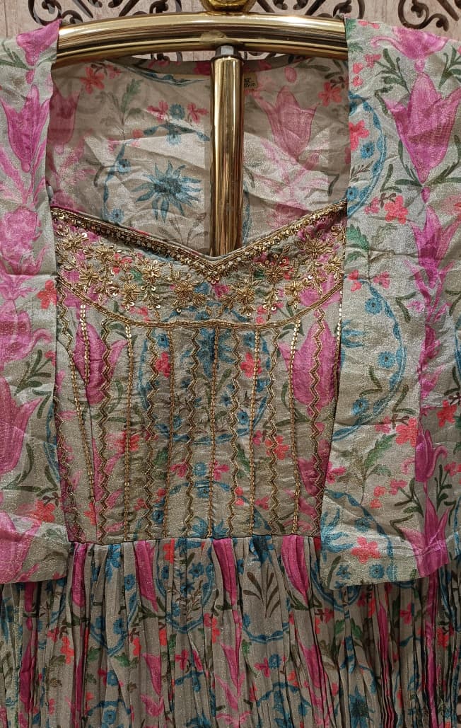 3-Piece Pastel Floral Printed Anarkali Set with Matching Shrug.