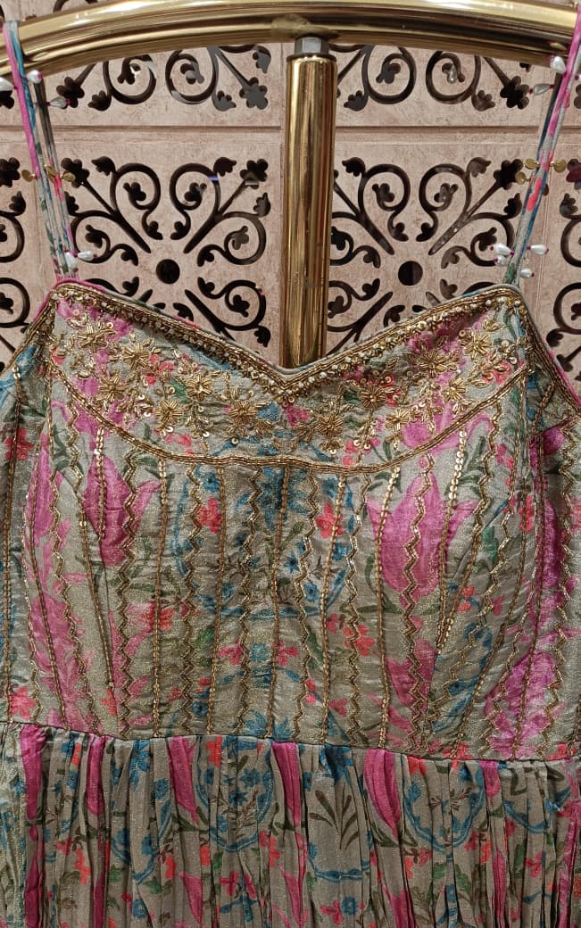 3-Piece Pastel Floral Printed Anarkali Set with Matching Shrug.
