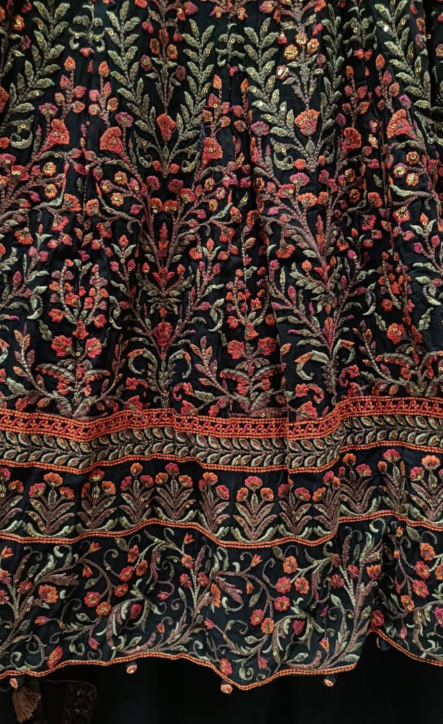 Midnight Black & Rust Floral Embroidered Sharara Set.