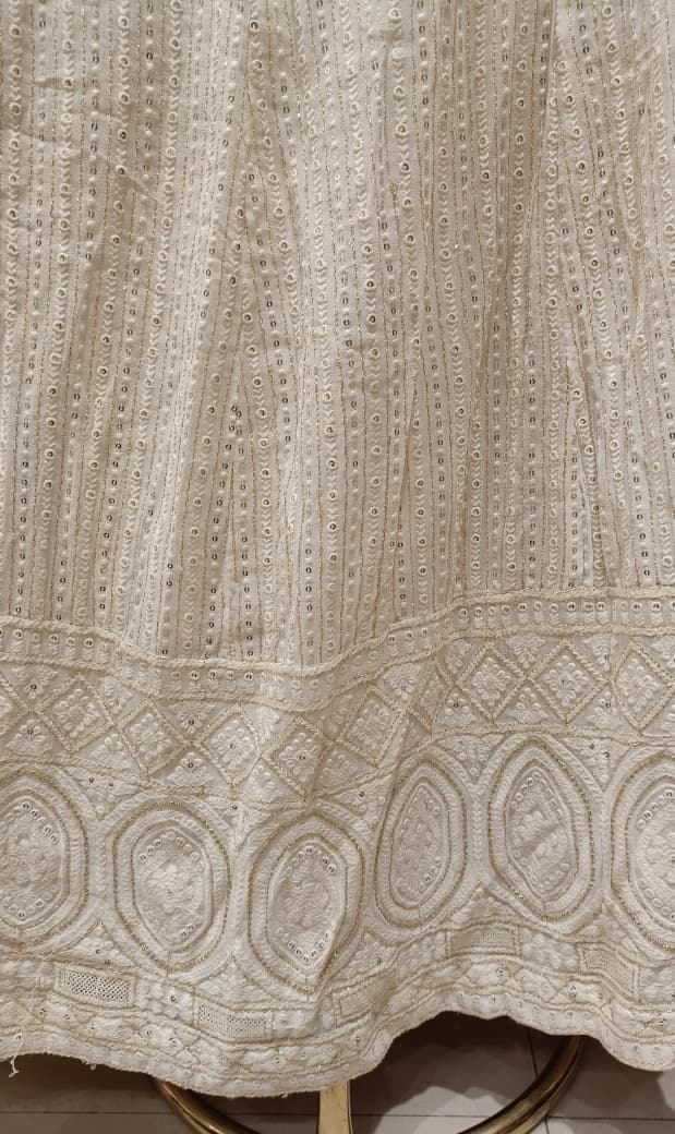Ivory White Chikankari Anarkali Suit Set.