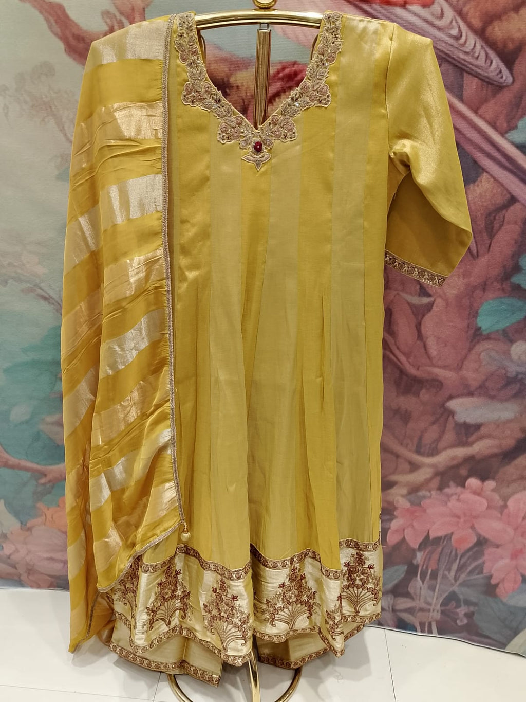 3-Piece Yellow Anarkali Salwar Suit Set.