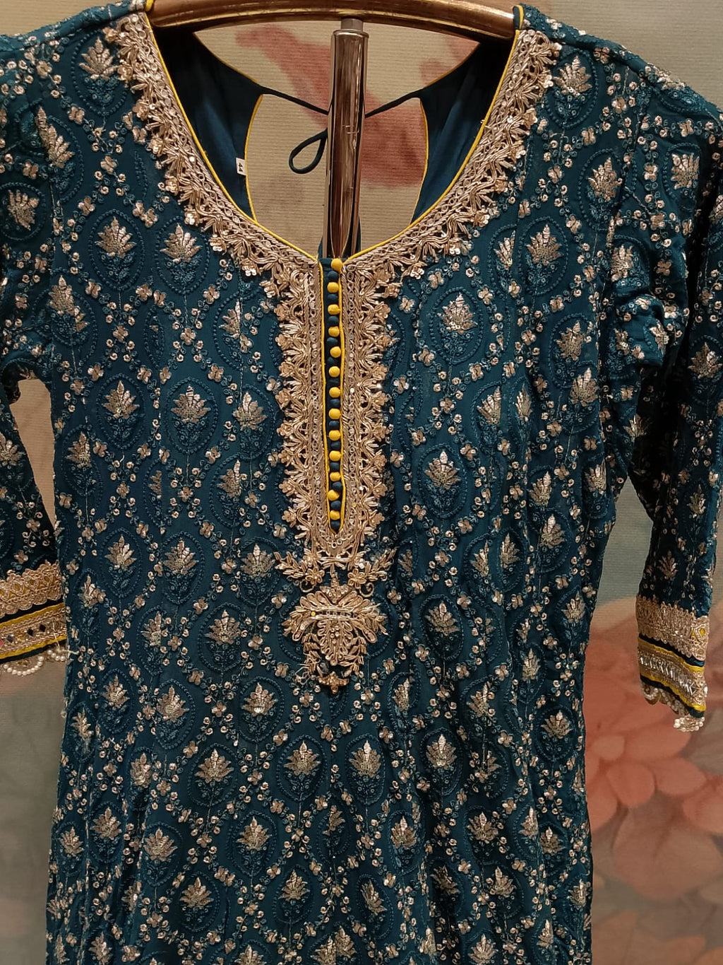 Teal Blue All-Over Chikankari and Zari Embroidered Anarkali Gown Set