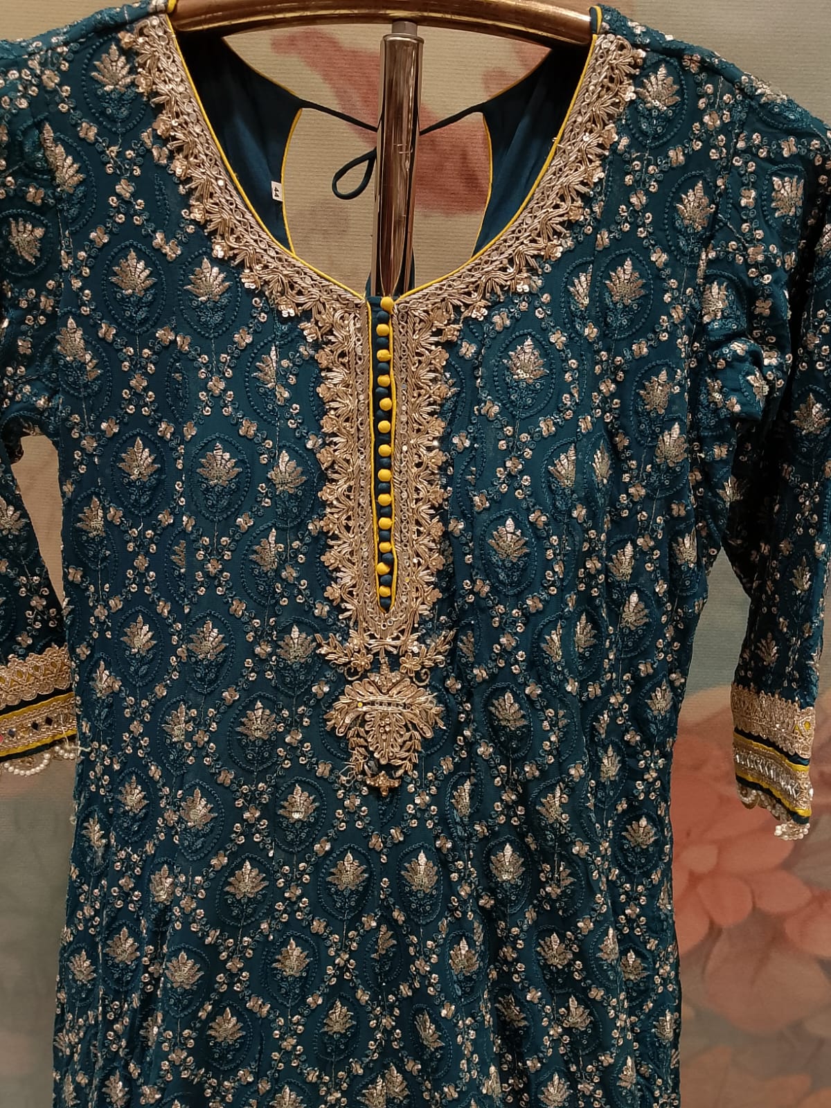 Teal Blue All-Over Chikankari and Zari Embroidered Anarkali Gown Set