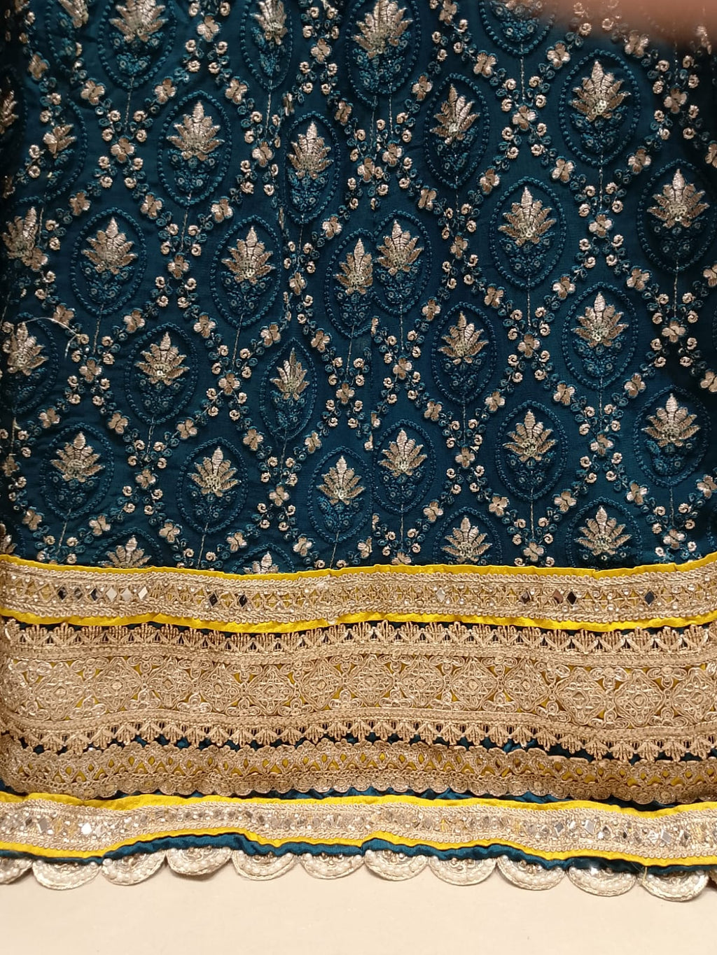 Teal Blue All-Over Chikankari and Zari Embroidered Anarkali Gown Set