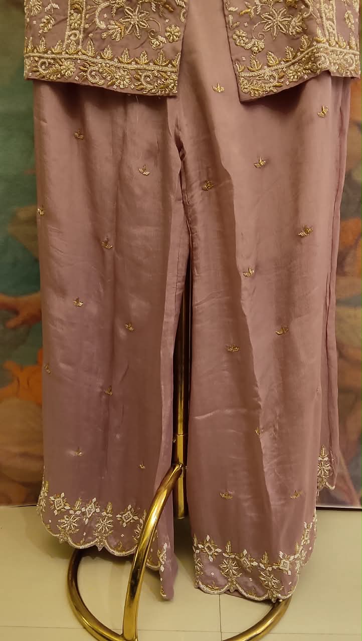 Mauve Pink Front-Slit Indo-Western Co-Ord Set With Palazzo.
