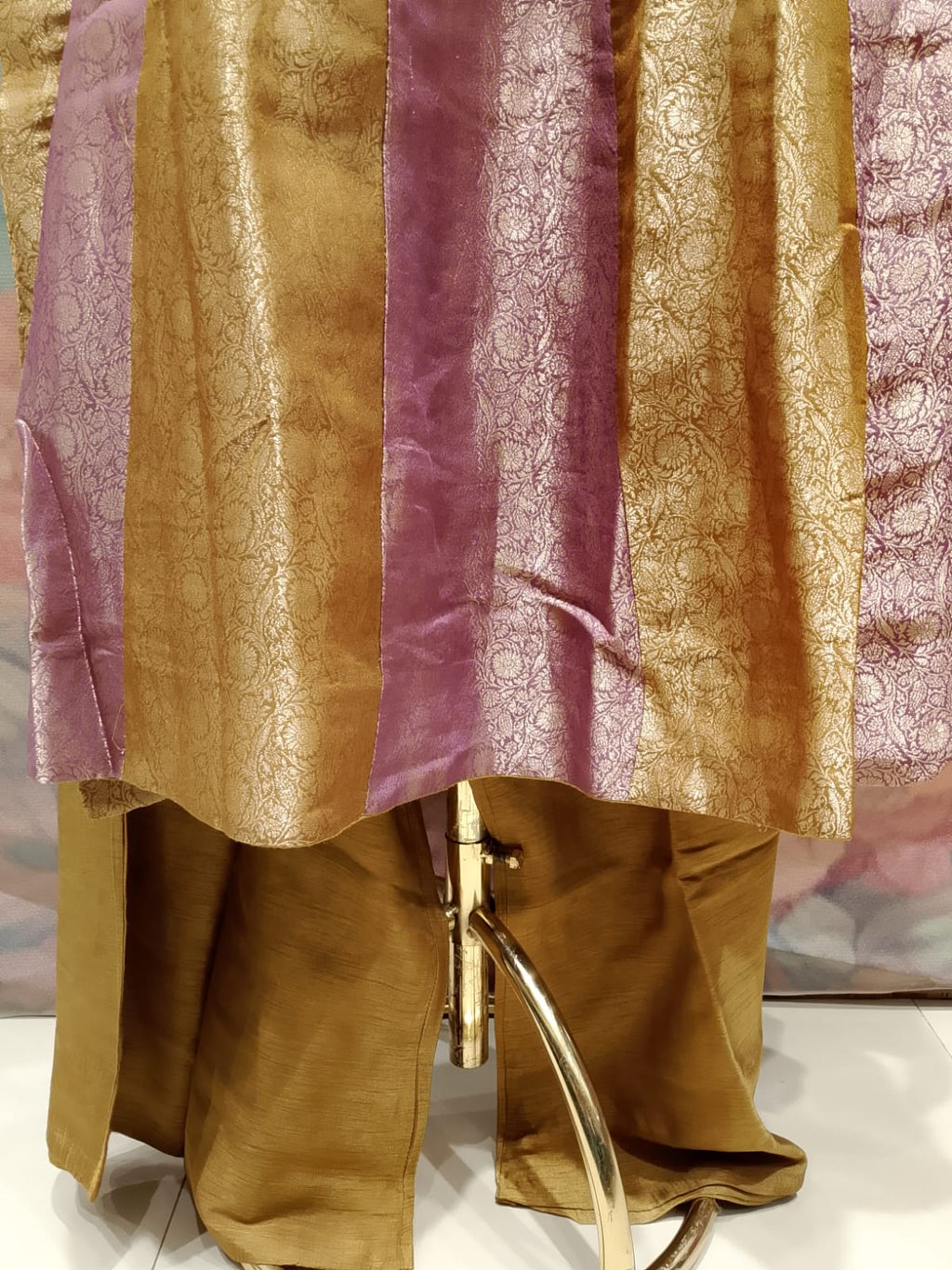 Wine Pink & Mustard Gold Paneled Anarkali Suit Set.