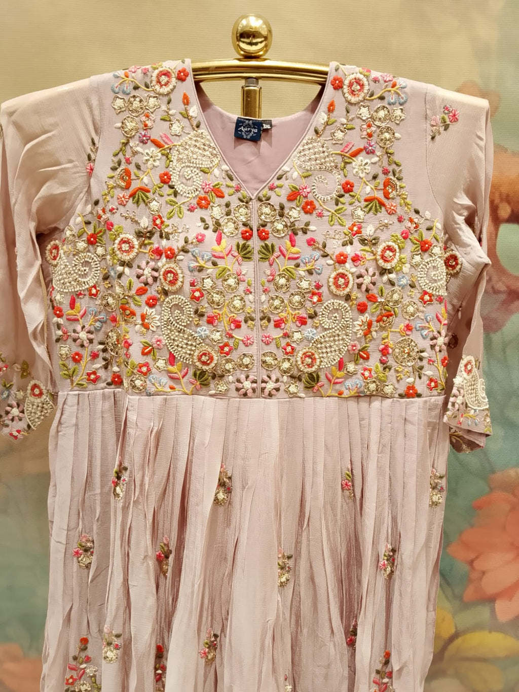 Pastel Mauve-Pink Embroidered Anarkali Suit Set.