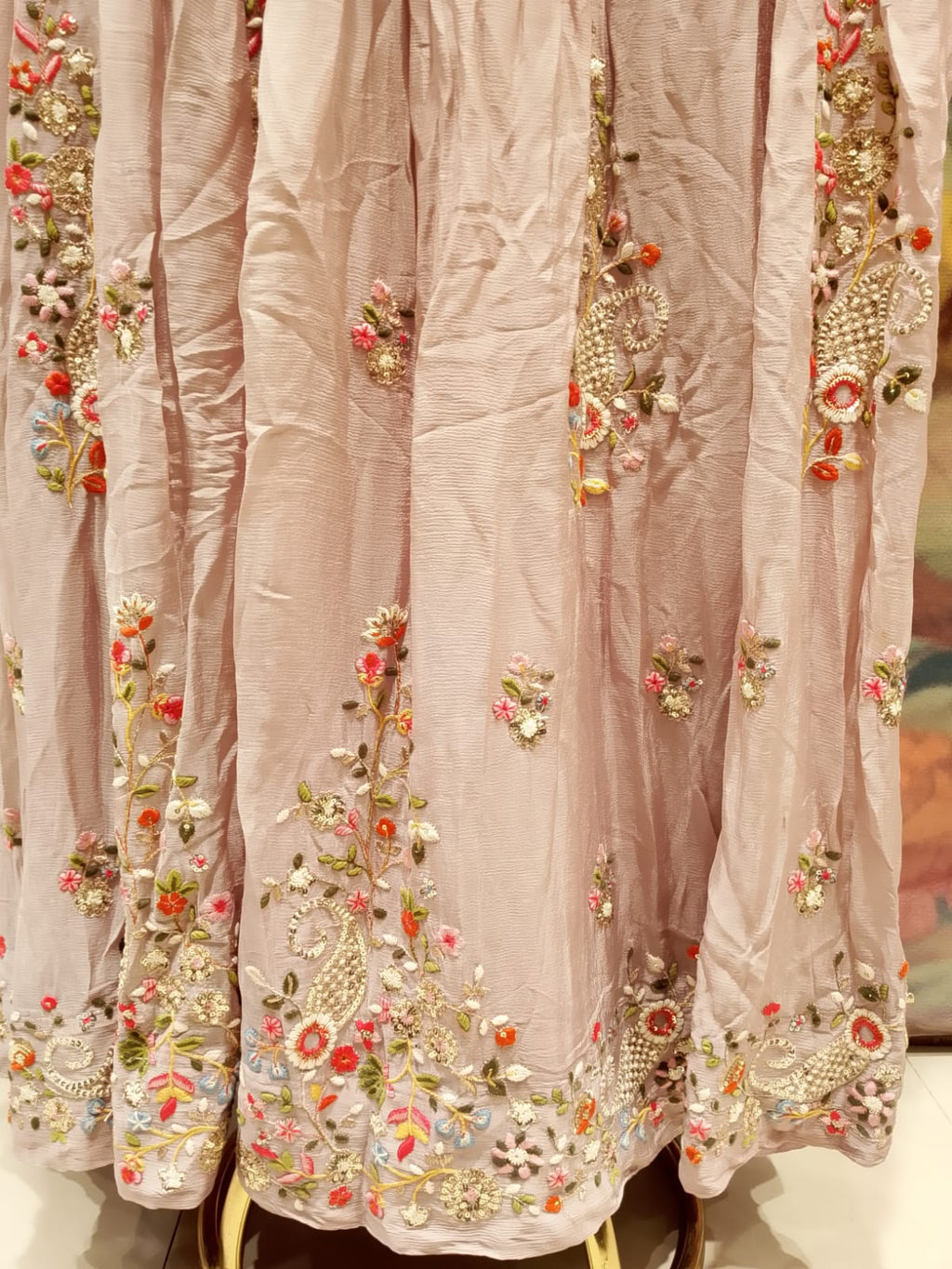 Pastel Mauve-Pink Embroidered Anarkali Suit Set.