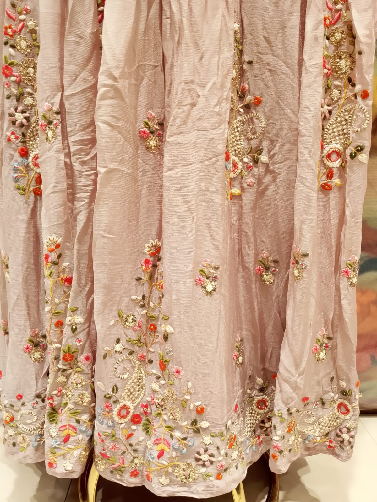Pastel Mauve-Pink Embroidered Anarkali Suit Set.