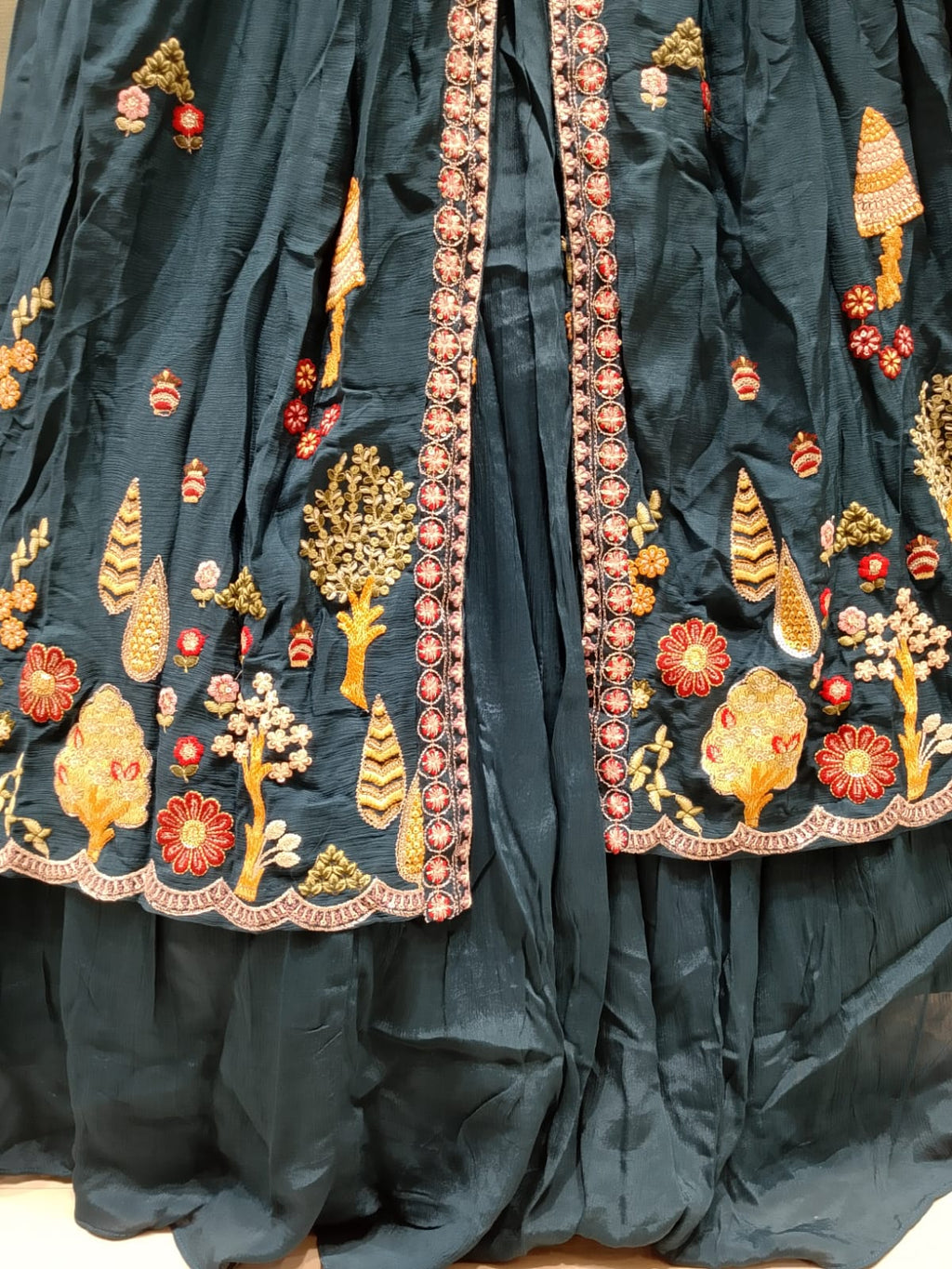 Teal Blue Embroidered Georgette Anarkali Gown with Jacket Overlay