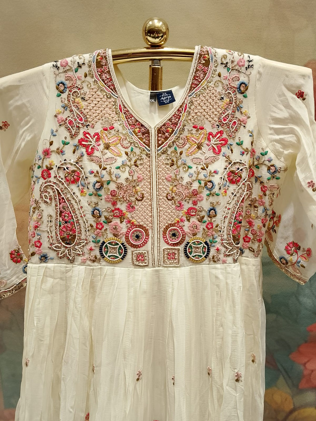 Ivory White Multi-Color Embroidered Georgette Gown Set