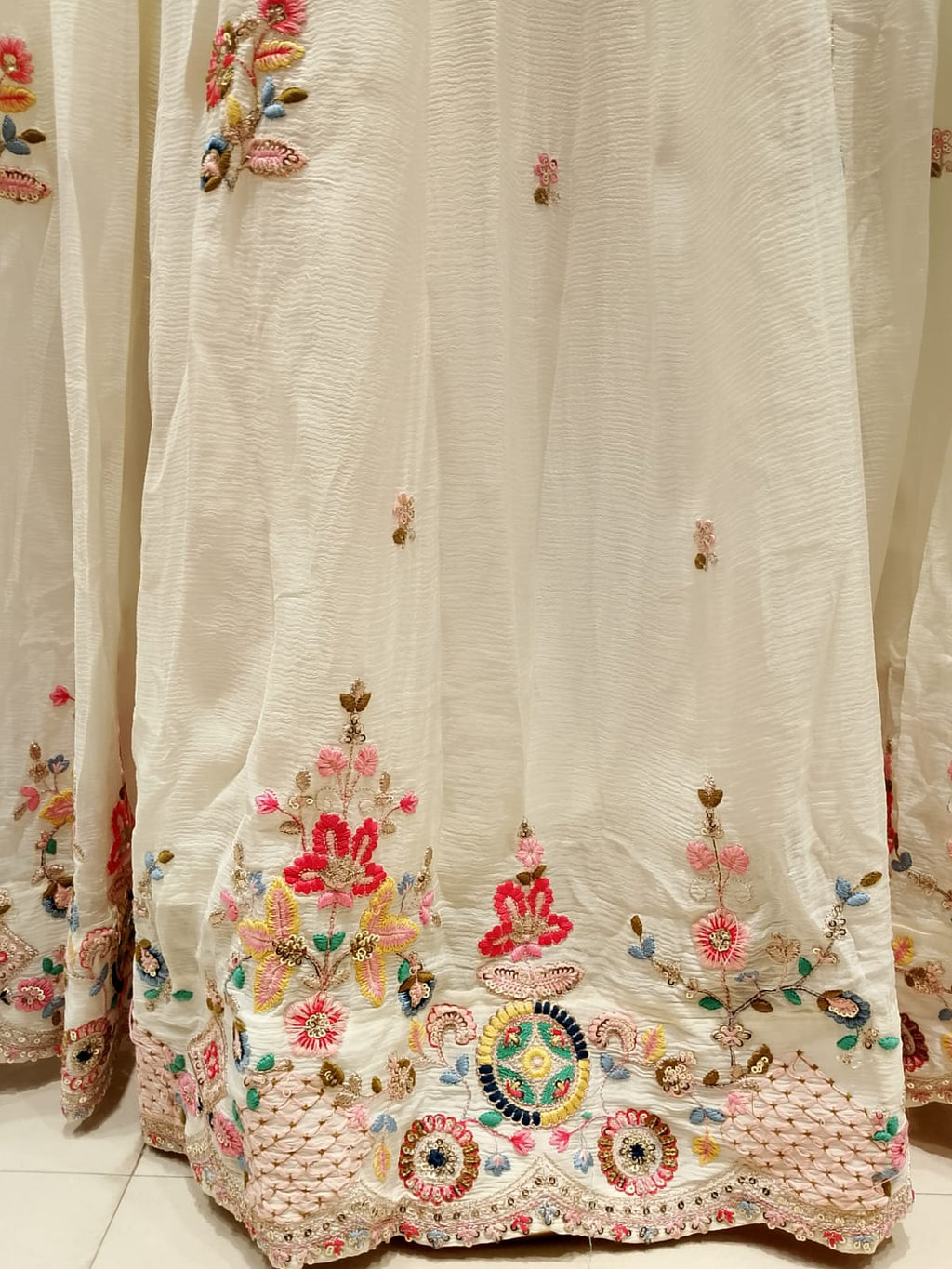 Ivory White Multi-Color Embroidered Georgette Gown Set