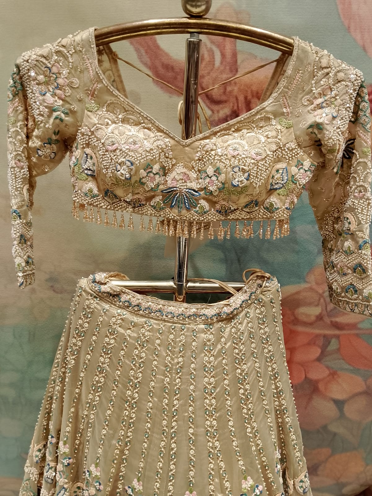 Pastel Sage Green Heavily Embroidered Bridal Lehenga Choli Set