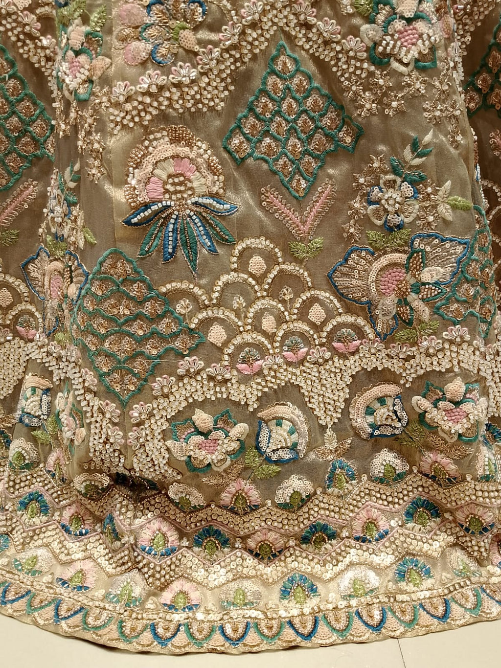 Pastel Sage Green Heavily Embroidered Bridal Lehenga Choli Set