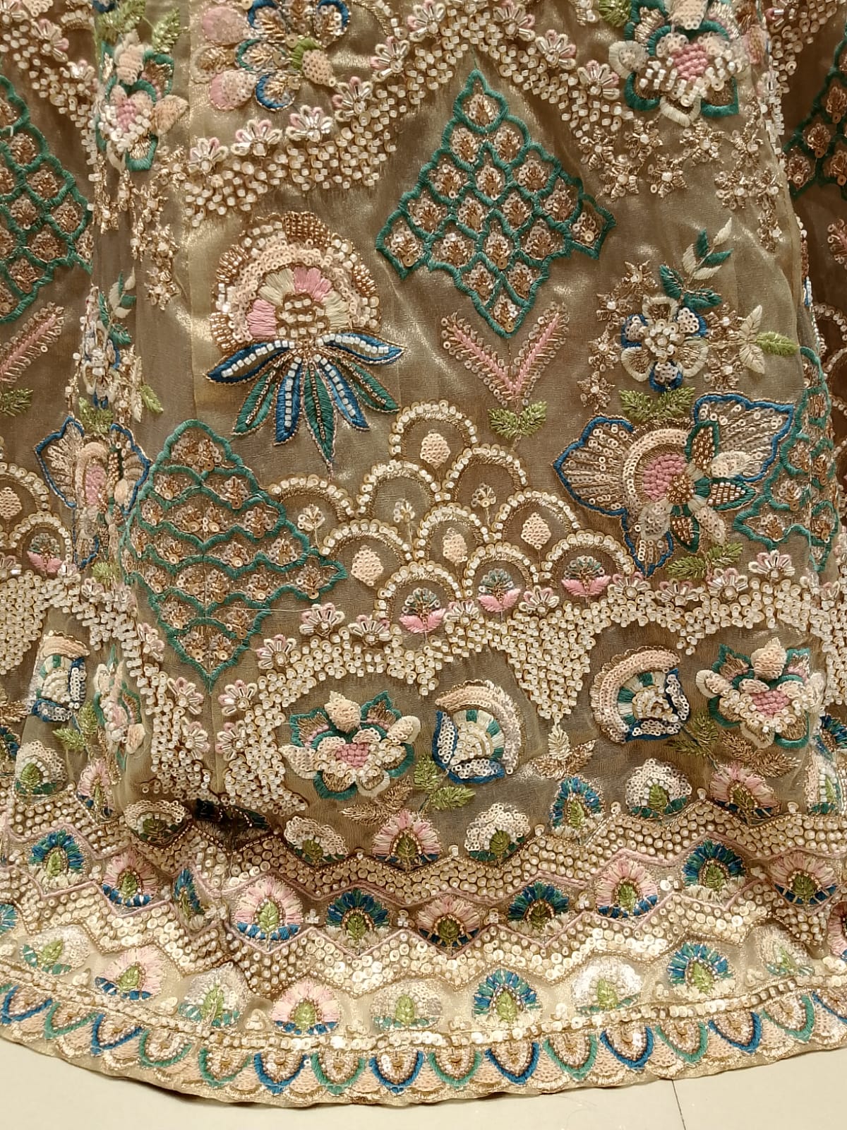 Pastel Sage Green Heavily Embroidered Bridal Lehenga Choli Set