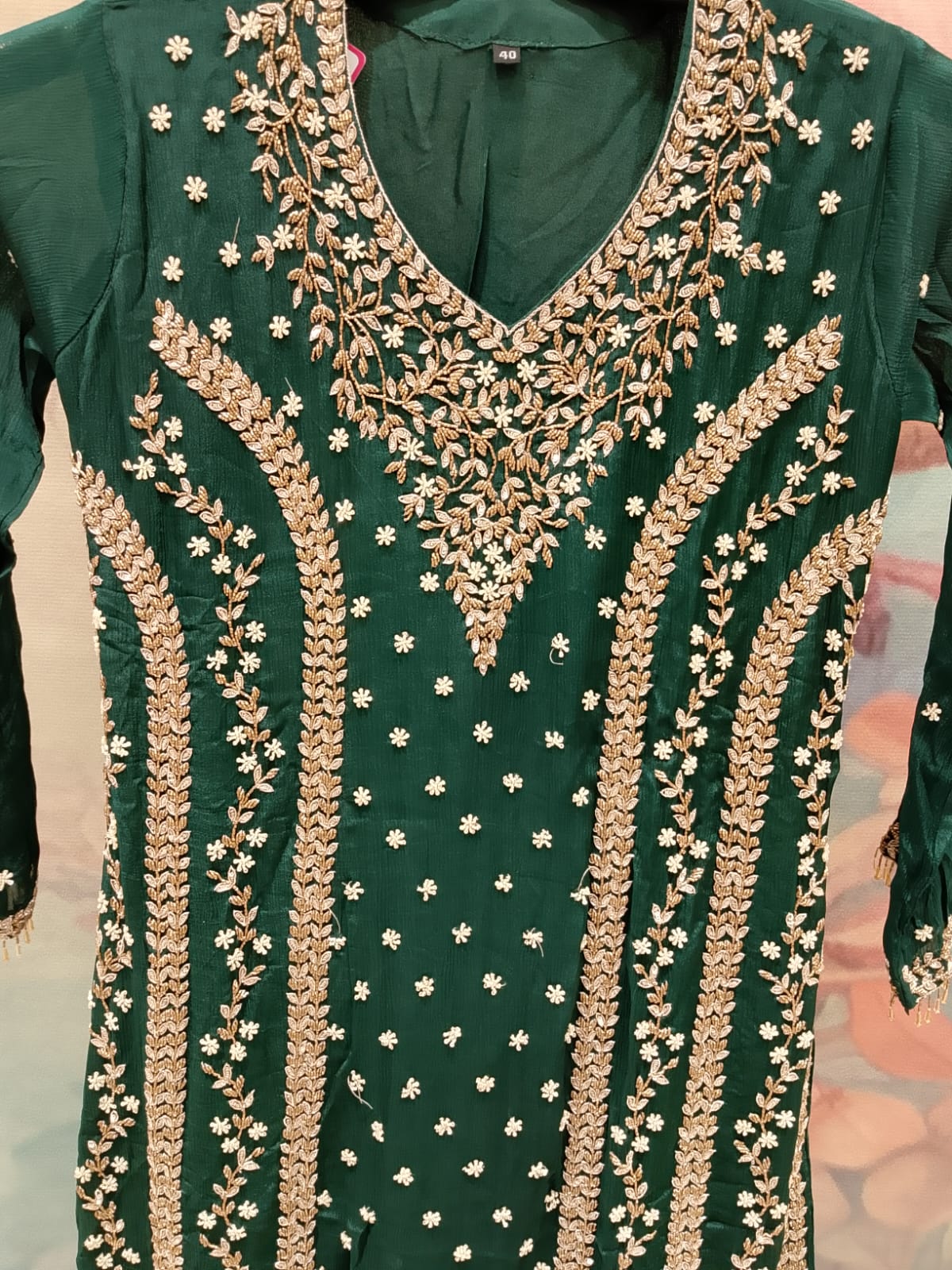 Emerald Green Heavily Embroidered Palazzo Suit Set