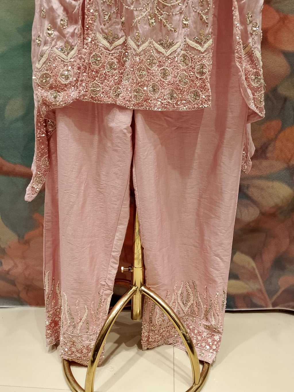 Dusty Rose Pink Embroidered Sleeveless Straight Kurta & Palazzo Set