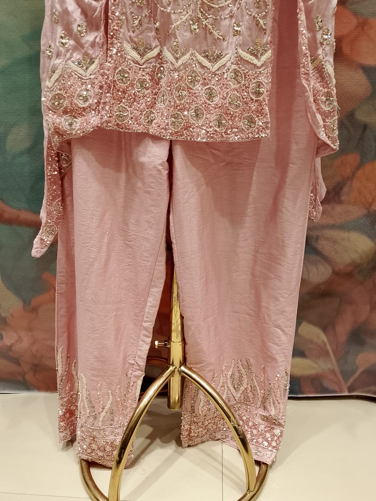 Dusty Rose Pink Embroidered Sleeveless Straight Kurta & Palazzo Set