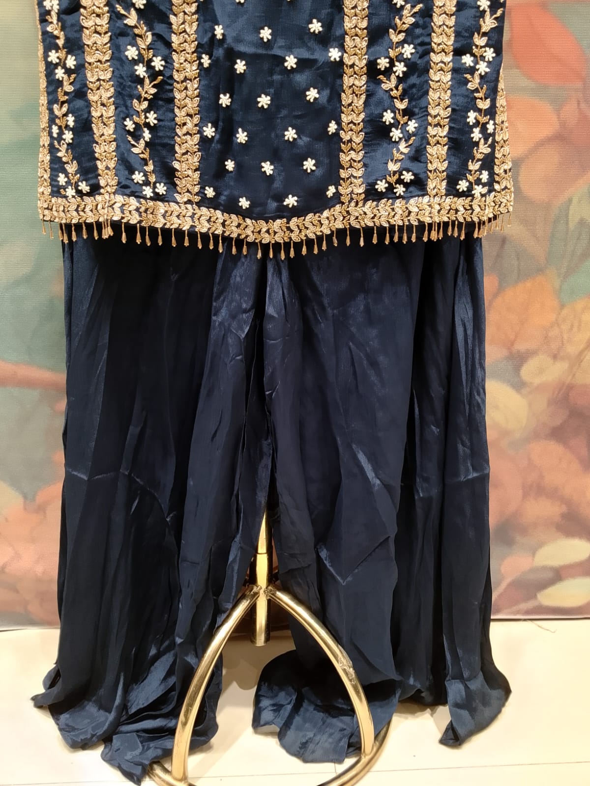 Midnight Navy Blue Embroidered Georgette  Palazzzo Suit.
