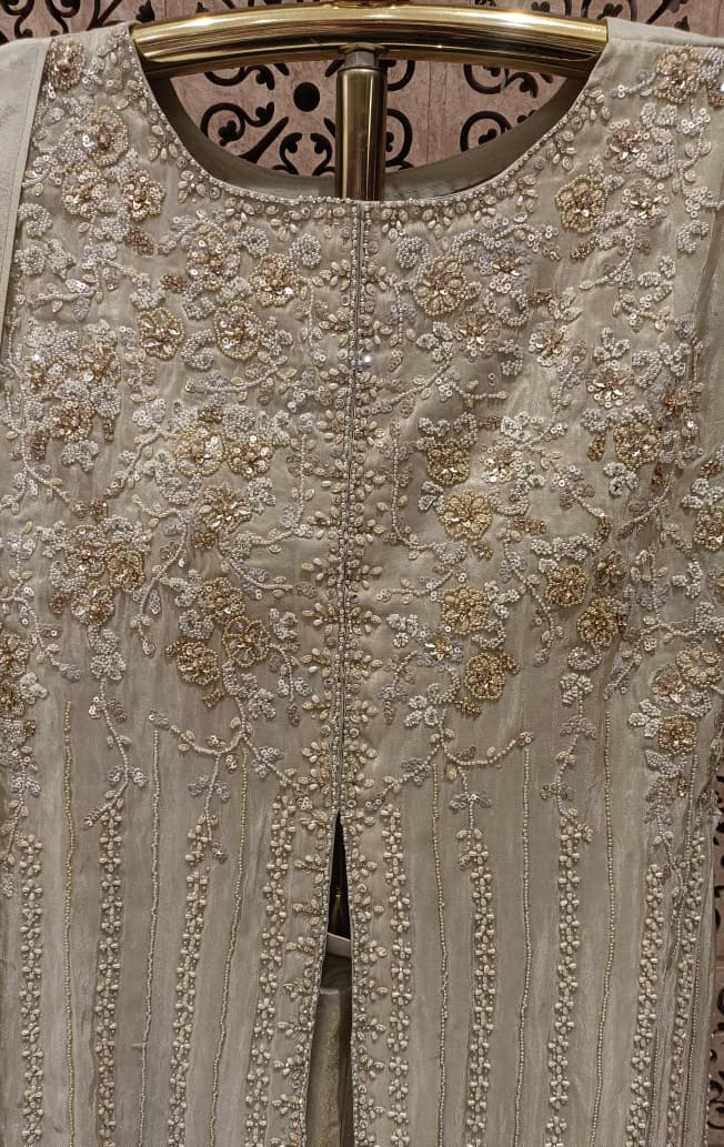 Ivory Gold Sequined Front-Slit Sharara Suit Set