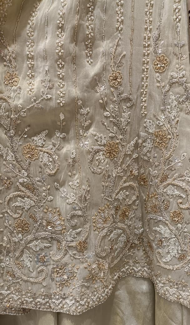Ivory Gold Sequined Front-Slit Sharara Suit Set