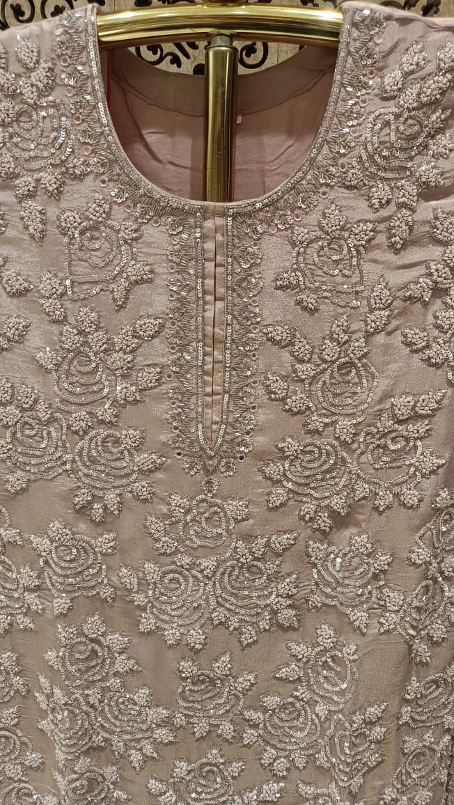 Blush Pink Heavily Embroidered Kurta & Palazzo Suit Set