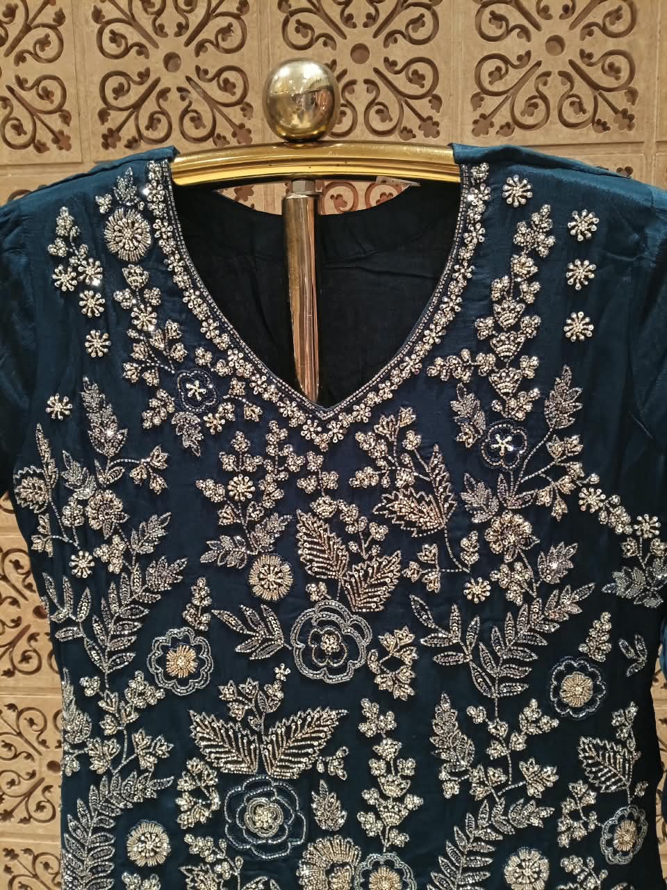 Midnight Navy Blue Embroidered Straight Kurta & Pants Set