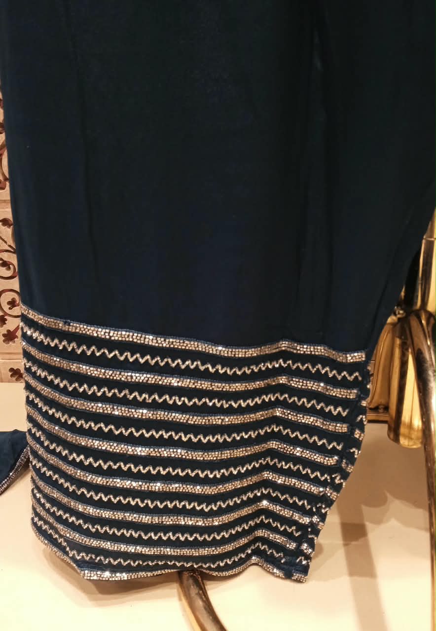 Midnight Navy Blue Embroidered Straight Kurta & Pants Set