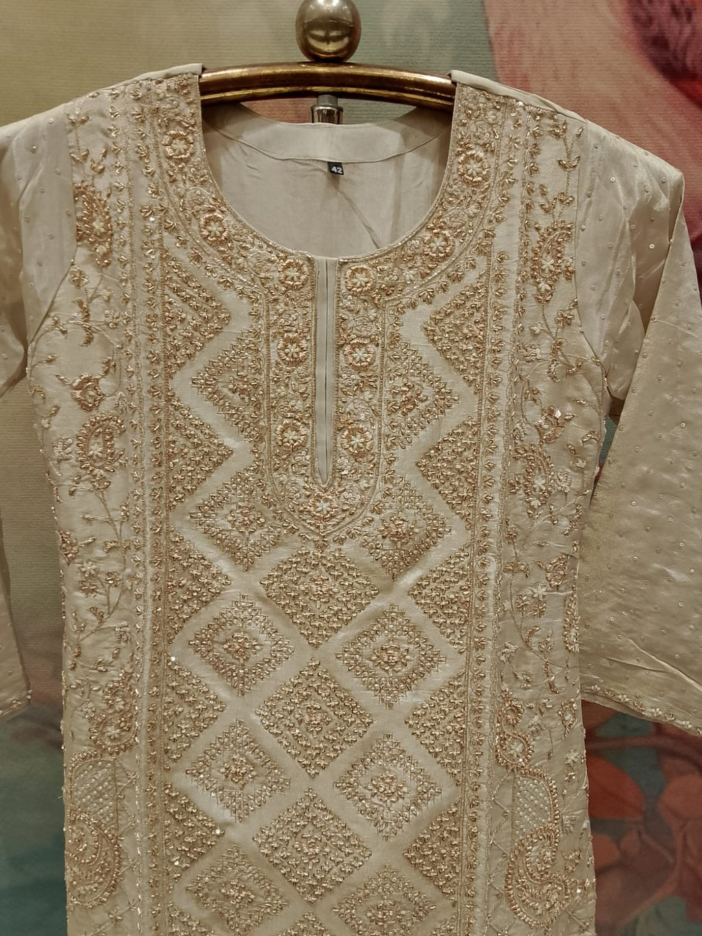 Ivory Cream Embroidered Georgette Gharara Suit Set