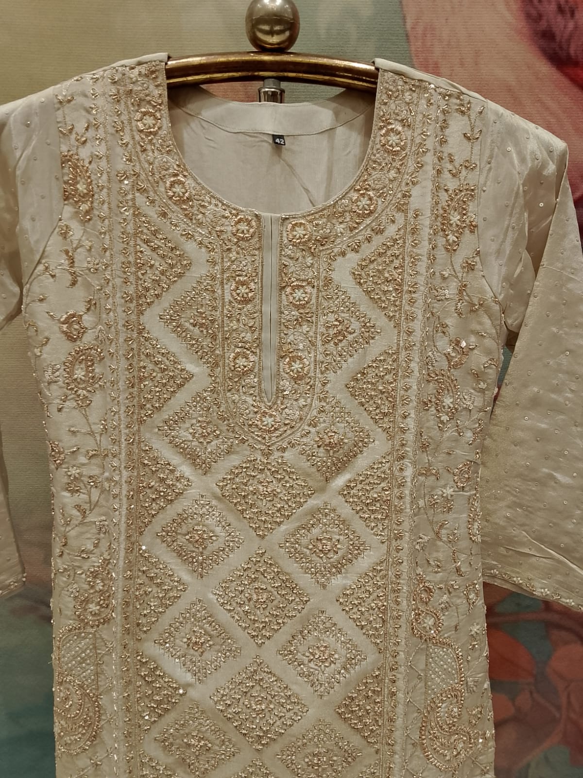 Ivory Cream Embroidered Georgette Gharara Suit Set