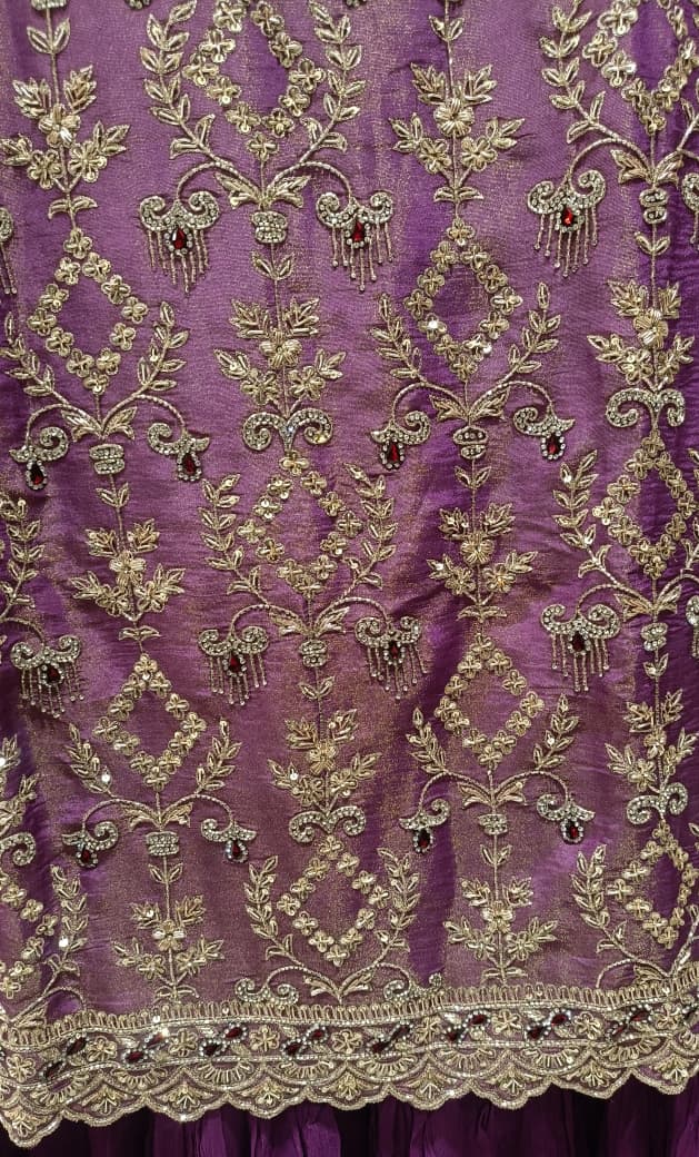 Magenta Purple Heavily Embroidered Palazzo Suit Set.