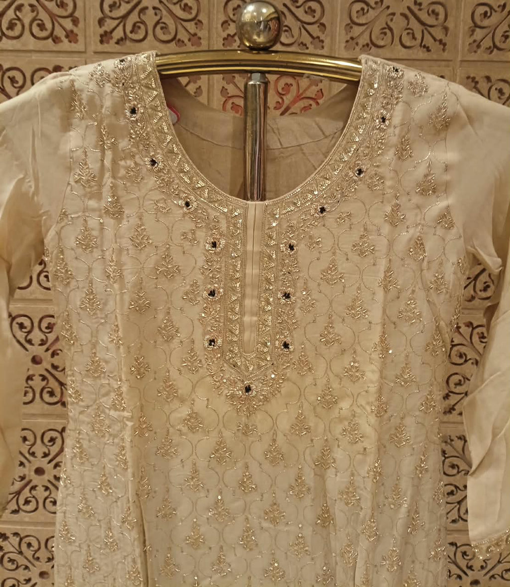 Ivory & Jet Black Contrast Heavily Embroidered Sharara Suit Set