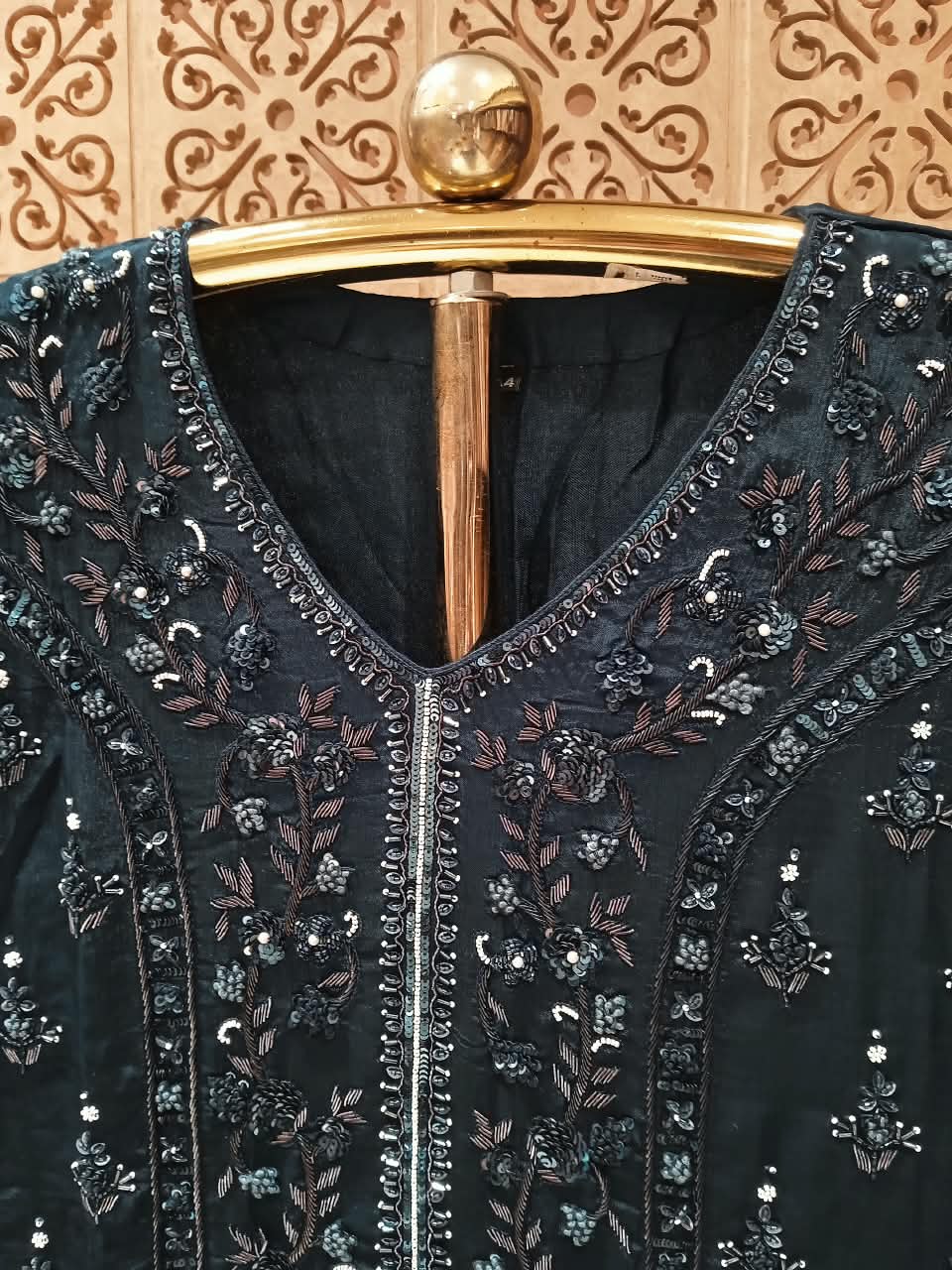 Midnight Navy Blue Sequined Palazzo Suit Set